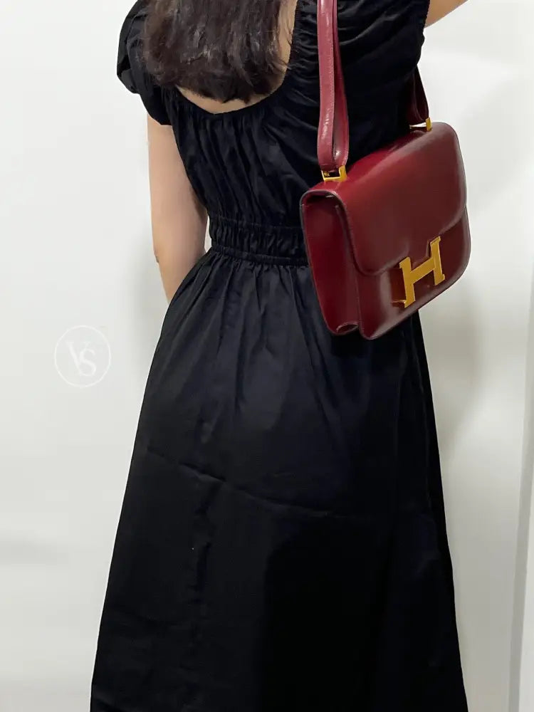 Hermes 1972 Rouge H Burgundy Box Calf Constance 23 Shoulder Bag