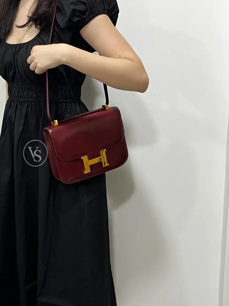 Hermes 1972 Rouge H Burgundy Box Calf Constance 23 Shoulder Bag
