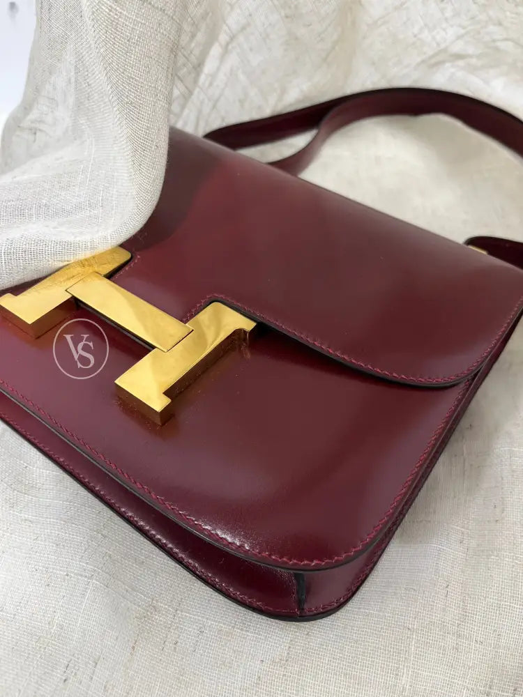 Hermes 1972 Rouge H Burgundy Box Calf Constance 23 Shoulder Bag
