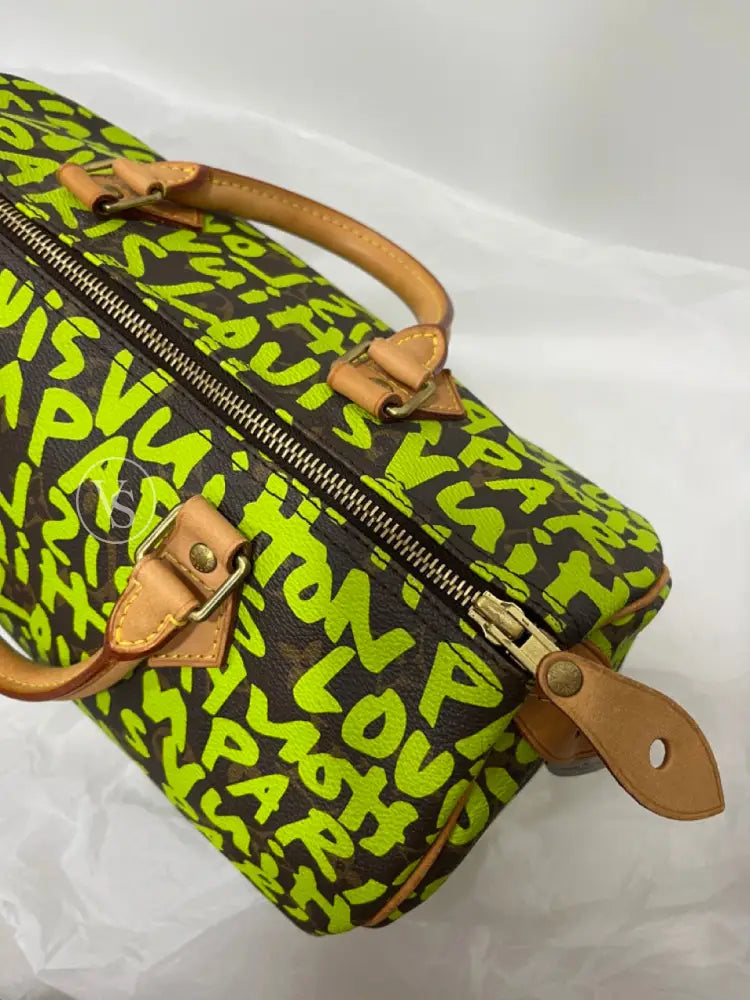 Louis Vuitton Stephen Sprouse Leon Green Canvas Monogram Graffiti Speedy 30 Boston Bag