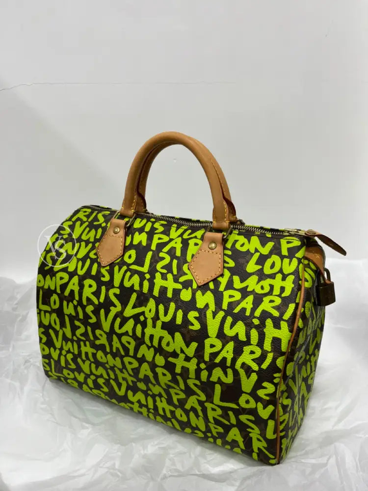 Louis Vuitton Stephen Sprouse Leon Green Canvas Monogram Graffiti Speedy 30 Boston Bag